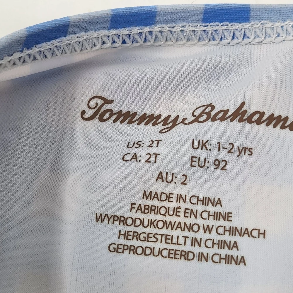 Tommy Bahama Swim Set Rash Guard Shirt 2T Blue Check Bow Long Sleeves